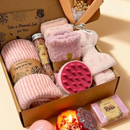 Coralogo Rose Spa Gift Baskets - Mothers Day Gifts Natural Pampering Spa Set, Self-Care Get Well Soon Basket, Thank You Gifts, Unique 11pcs Gift Set for Women Wife Mom Her Birthday