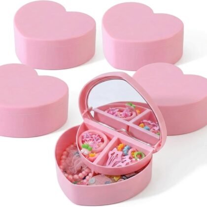 Cabilock 5 Pcs Heart Shaped Jewelry Box for Girls Women, Double Layer Small Jewelry Organizer with Mirror, Portable Travel Case for Earrings Necklaces