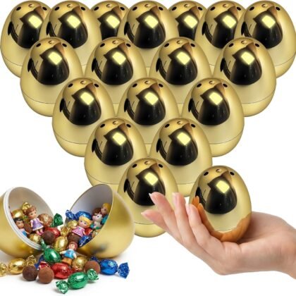48 Pack Gold Easter Eggs, Fillable Metallic Golden Empty Eggs for Hunt Party Toys Supply Bulk- 2.3"