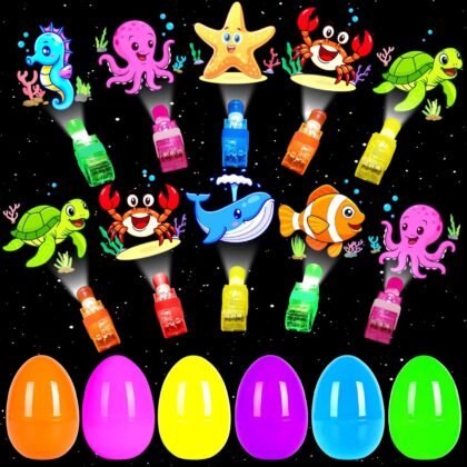 24 Pack Easter Eggs Filled LED Finger Lights ,Light Up Toys Glow In The Dark Non Candy Gifts Easter Egg Fillers Easter Hunt Filling Treats Easter Basket Stuffers Party Favor for Kids Boys Girls