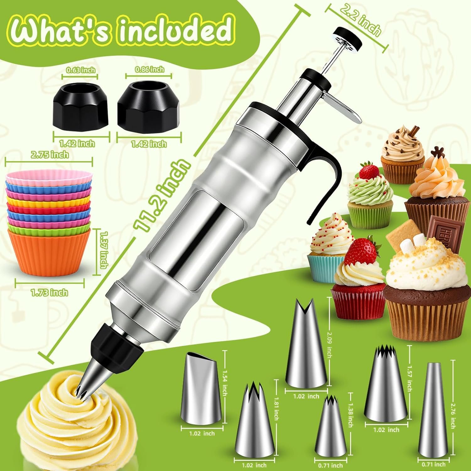 FANTEXY Dessert Decorating Syringe Set, Icing Piping Kit Stainless Steels Cake Decorating Tools 6 Piping Icing Nozzles Cupcake Decorating Kit - Image 6