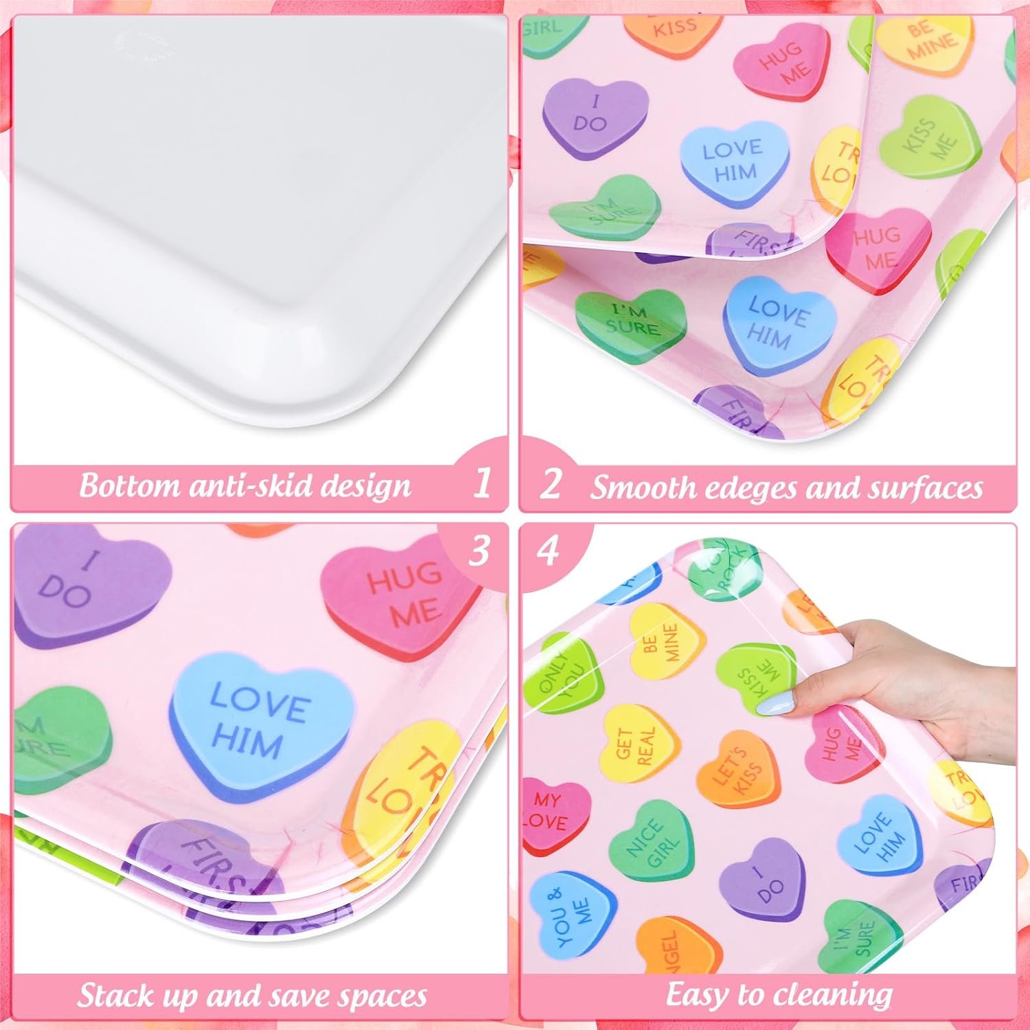 JarThenaAMCS 3Pcs 13 x 10 Inch Valentine's Day Serving Trays Candy Conversation Heart Platter Sweet Love Serving Dishes for Party Sharing Snacks Fruit Dessert Candy - Image 3