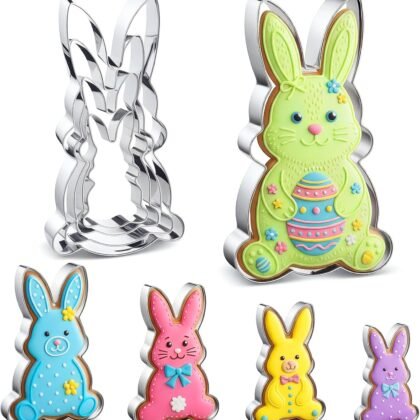 Qinyoung 4 Pcs Easter Bunny Cookie Cutter Set- 5", 4", 3", 2" Large Stainless Steel Rabbit Cookie Cutter Fondant Biscuit Cooking Utensils for Baking for Easter Baby Shower Gender Reveal Birthday