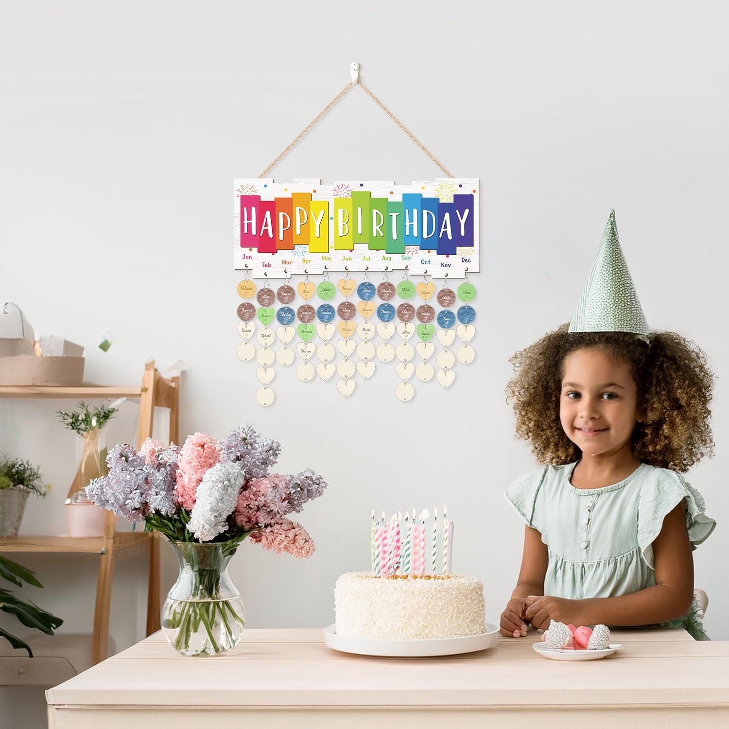 TOARTi 3D Birthday Calendar Wall Hanging with 100 pcs DIY Tags, Colorful Pastel Family Birthday Calendar Wooden Board(15.9''x6.5''), Celebrations Reminder Tracker Plaque for Home Office Classroom - Image 7