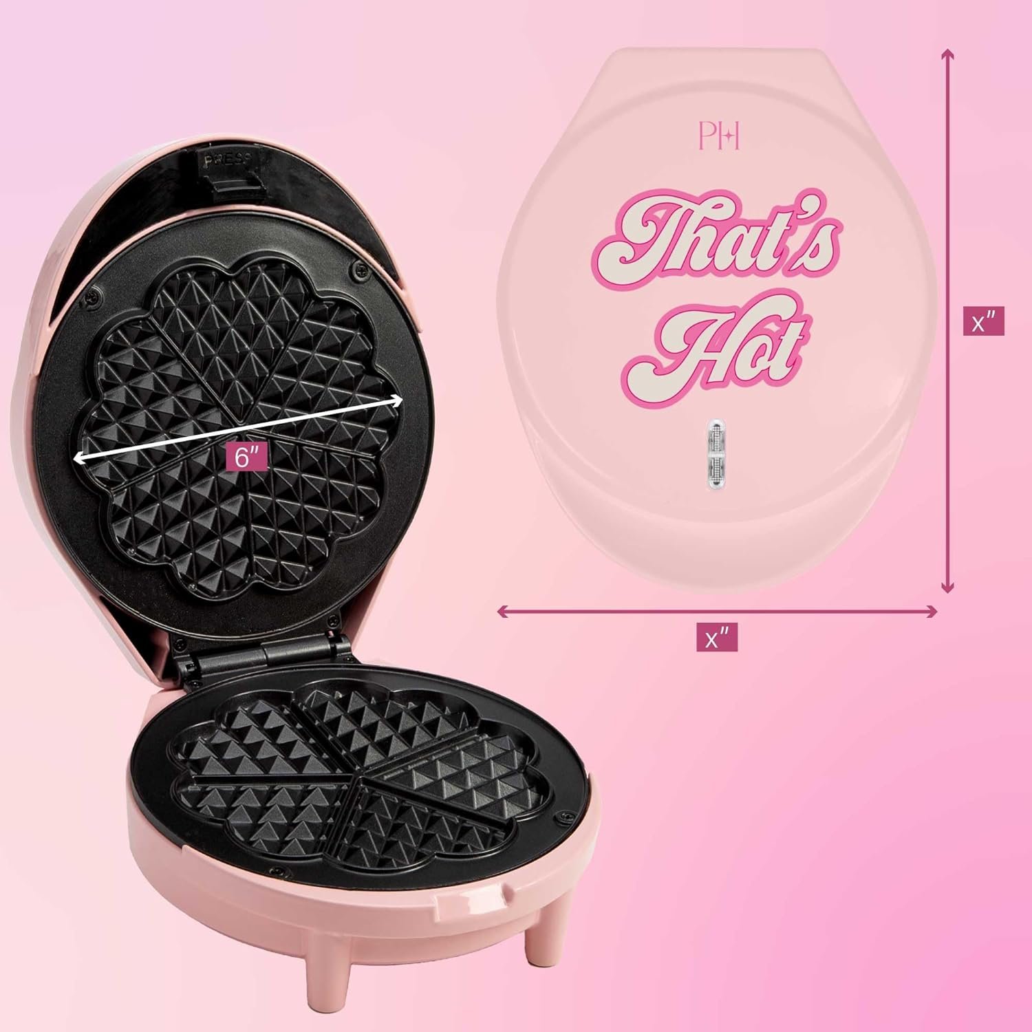 Paris Hilton Heart Waffle Maker, Makes 5 Mini Heart Shaped Waffles or 1 Individual Waffle, Easy to Clean 6" Nonstick Plates, Made without PFAS or PFOA, Electric Waffle Iron, Pink - Image 7