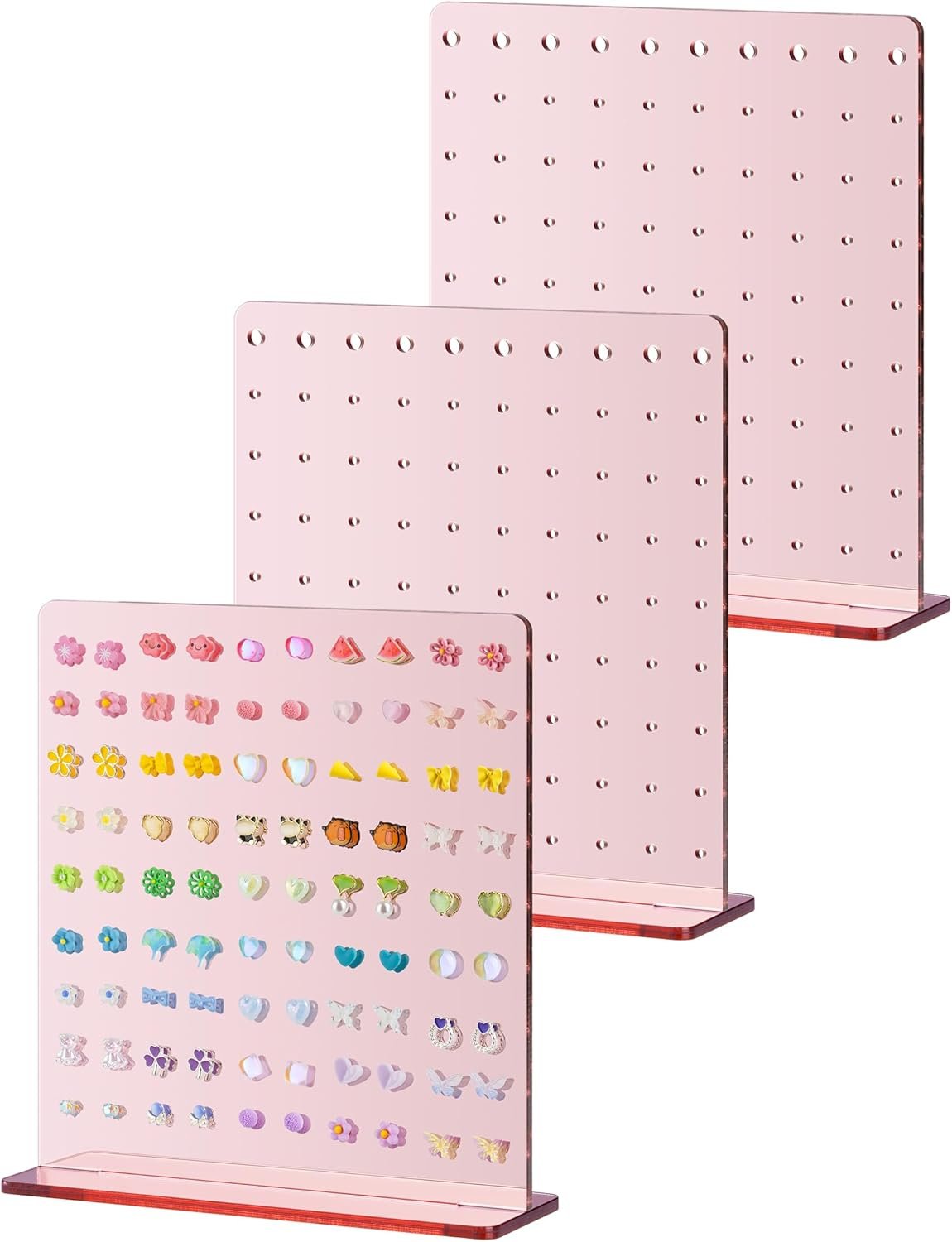 NiHome Acrylic Earring Stand 3PCS, Exquisite Double-Sided Acrylic Earring Organizer with 90 Holes Each - Lightweight and Sturdy Material, Unique Design with Larger Holes for Special Sizes