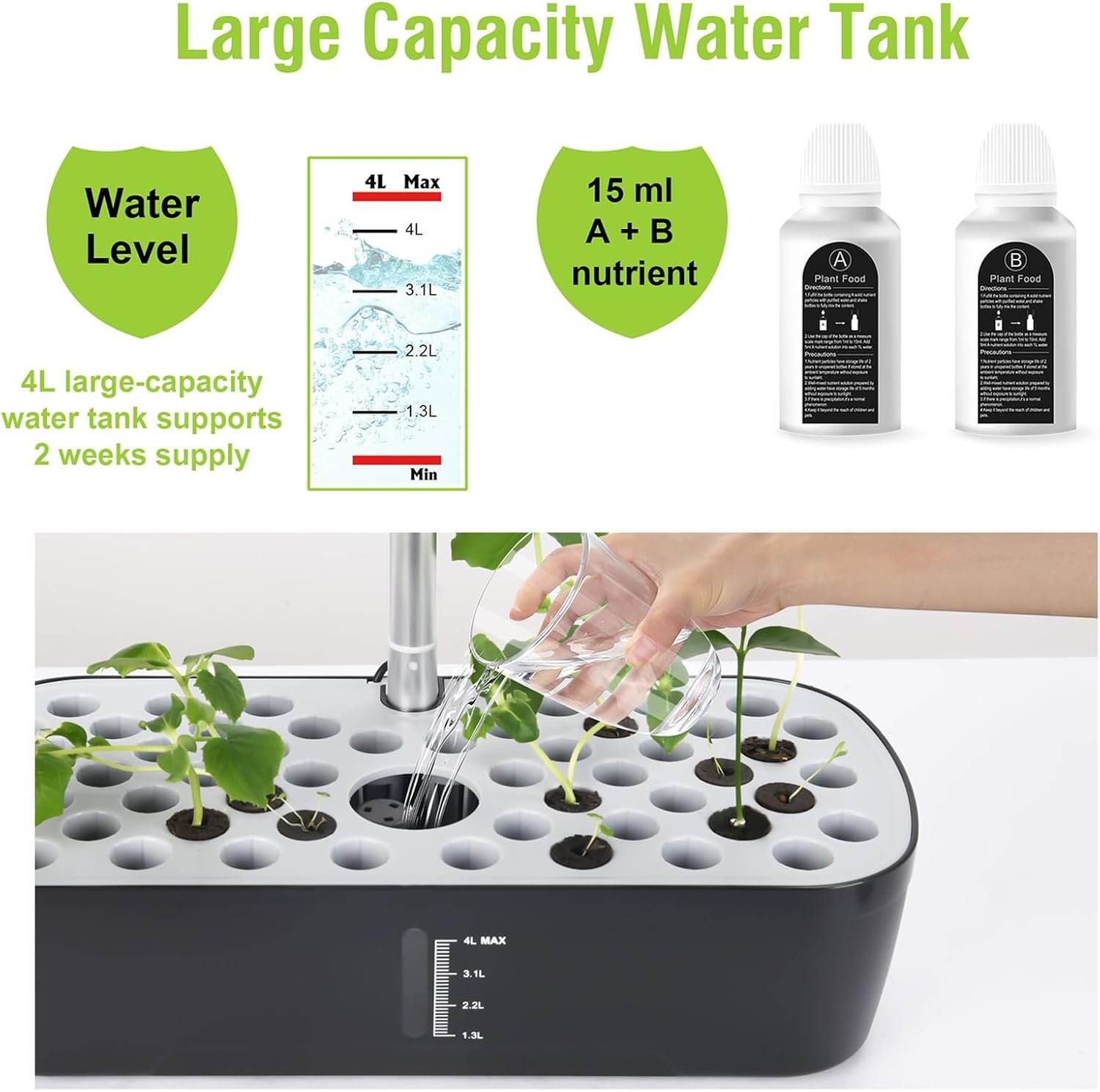 52 Pods Hydroponics Growing System Kit, Indoor Herb Garden with Smart LED Grow Light, Large Capacity Water Tank, Adjustable Height, Auto Timer & Quiet Pump for Home Kitchen Office Indoor Gardening - Image 6
