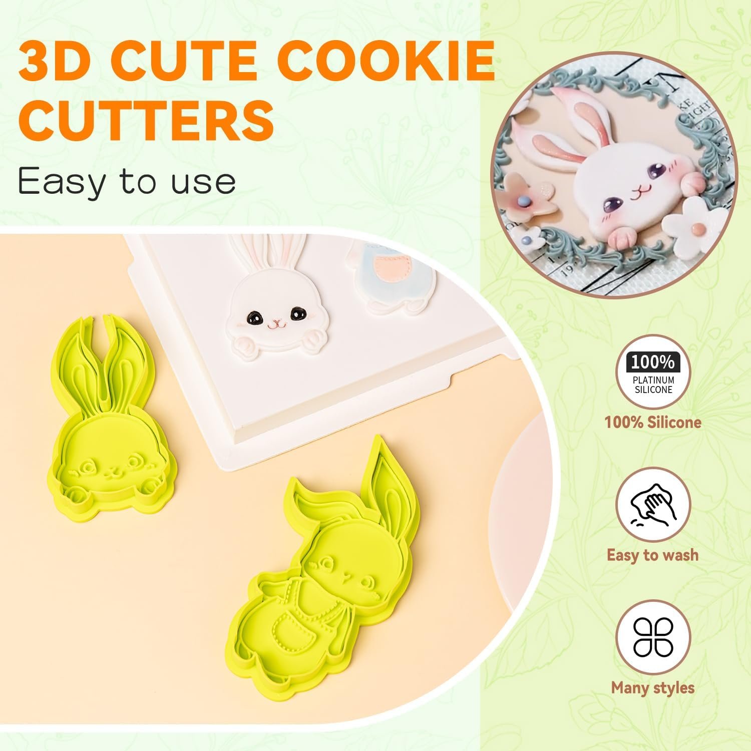 KALAIEN 2 Pcs Easter Bunny Cookie Cutter,Mini Easter Stamps Cookie Cutters Decorating Kit,3D Cookie Biscuit Baking Tools - Image 7