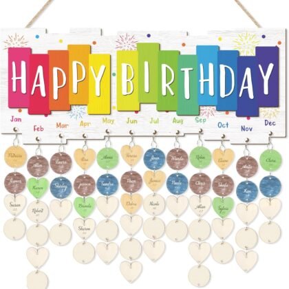 TOARTi 3D Birthday Calendar Wall Hanging with 100 pcs DIY Tags, Colorful Pastel Family Birthday Calendar Wooden Board(15.9''x6.5''), Celebrations Reminder Tracker Plaque for Home Office Classroom