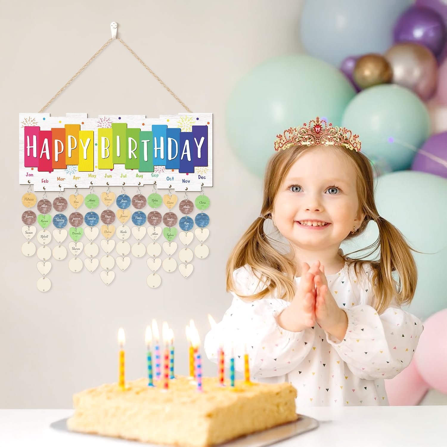 TOARTi 3D Birthday Calendar Wall Hanging with 100 pcs DIY Tags, Colorful Pastel Family Birthday Calendar Wooden Board(15.9''x6.5''), Celebrations Reminder Tracker Plaque for Home Office Classroom - Image 5