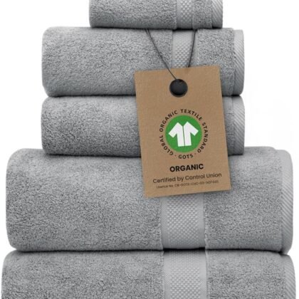Alusa Home 100% Organic Zero-Twist Cotton Towels - GOTS Certified Luxury Bath Towels - Ultra Soft & Plush 700GSM Long-Staple Cotton - 6 Piece Towel Set (Pewter Grey)