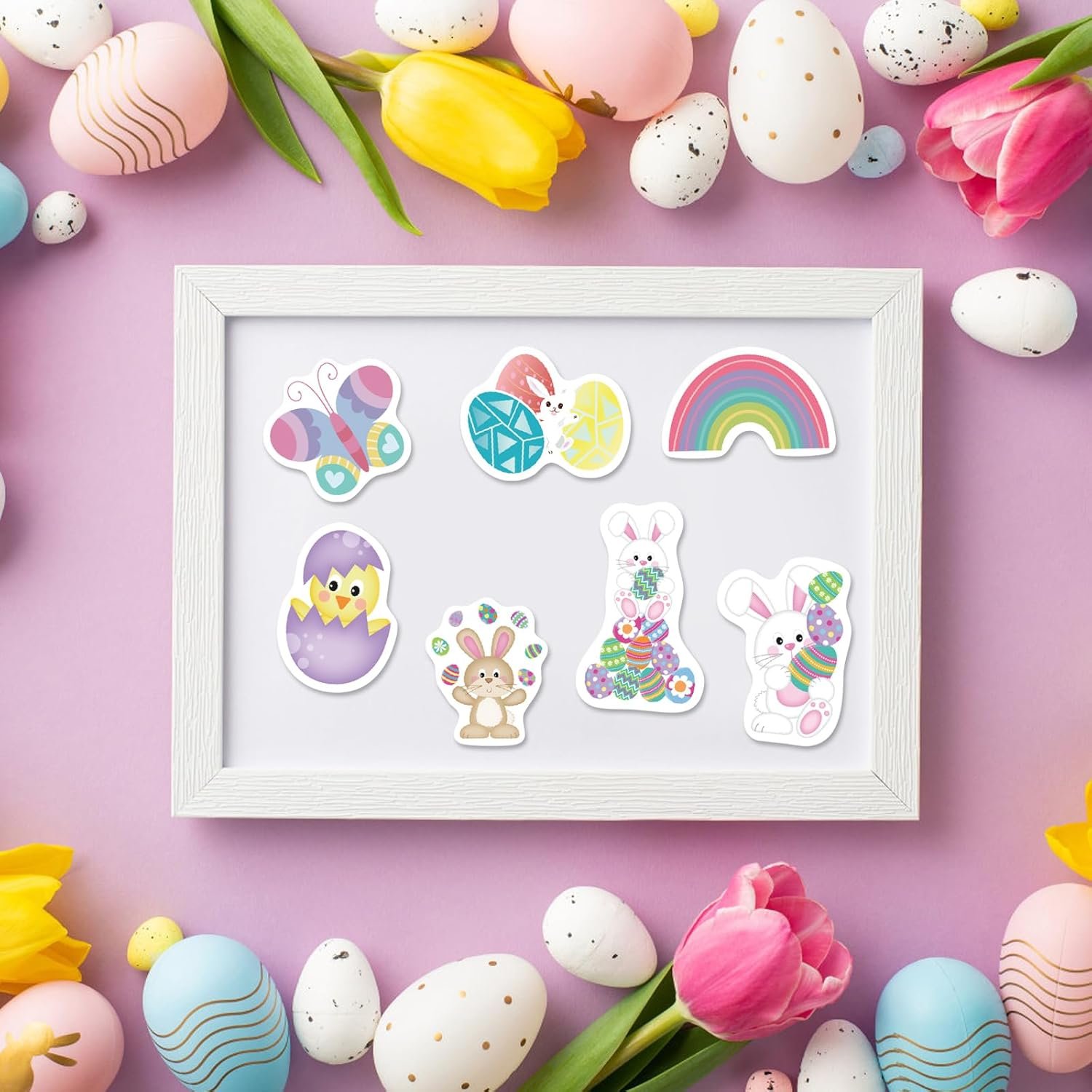 Easter Stickers 100 Pcs Easter Stickers for Kids,Waterproof Easter Egg Sticker Bunny Sticker Decoration for Easter Theme Party,Vinyl Easter Sticker Set Basket Crafts Stuffers - Image 4