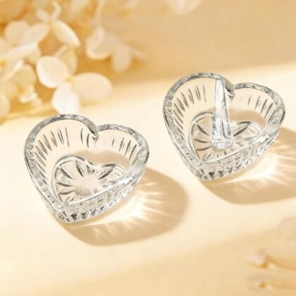 Crystal Jewelry Tray Set of 2 Heart-shaped Trinkets Dishes 3.1in Ring Holder for Home Table Decor Mother's Day Birthday Wedding Gifts for Women (Clear)