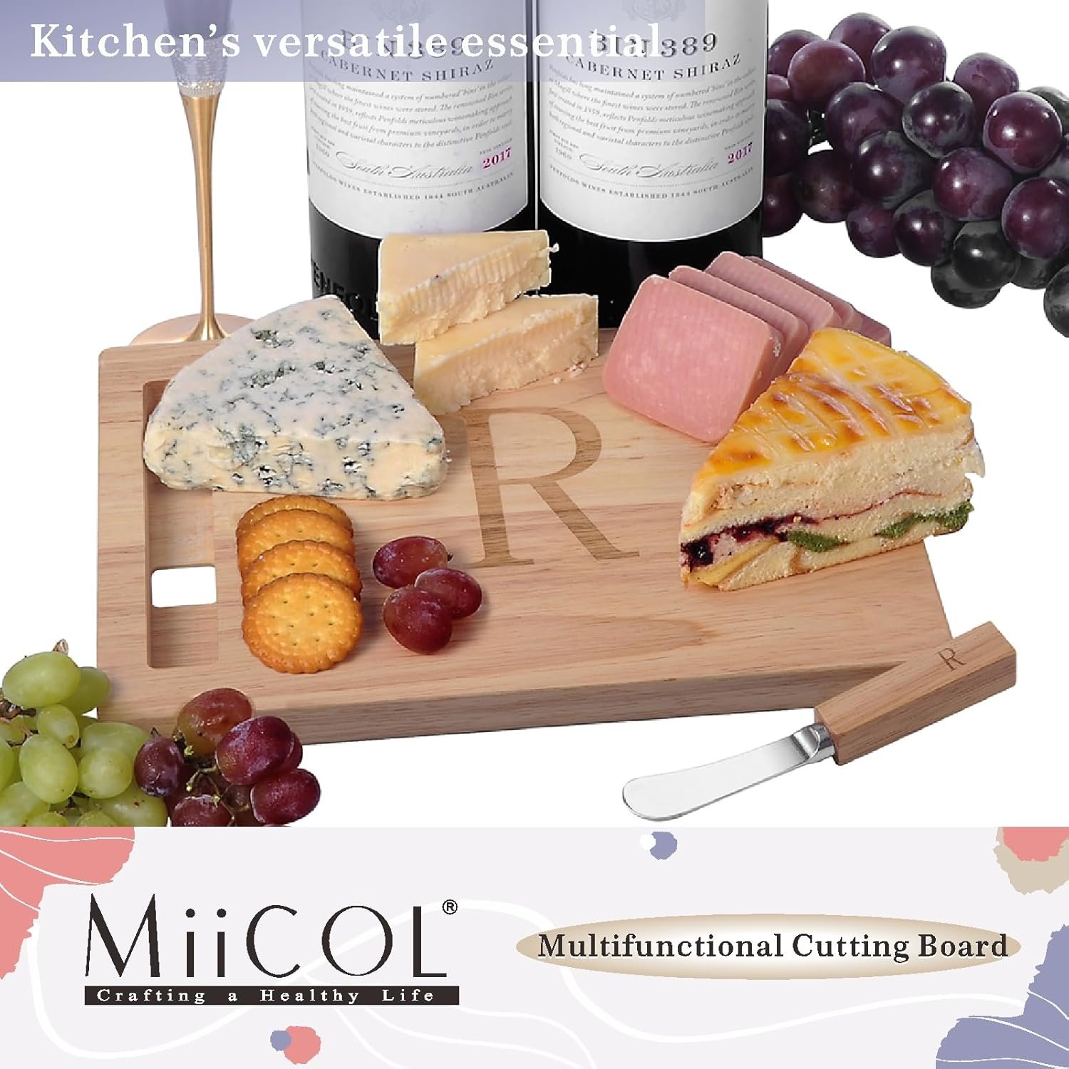 Miicol Wood Charcuterie Board, Monogram Cheese Board 10 Inch, Personalized Initial Cutting Board with Spreader, Unique Housewarming Gift, Ideal for Kitchen, Home, Letter R - Image 6