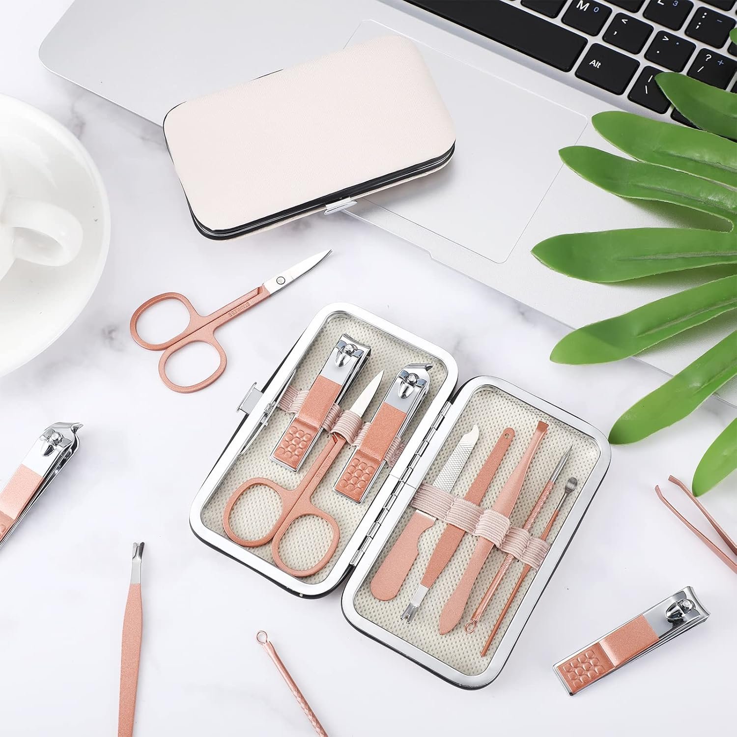 Hanaive 6 Set Manicure Set 48 Pcs Nail Clippers Pedicure Kit Gift for Mother's Day 8 in 1 Stainless Steel Grooming Kit Professional Nail Care Tools with Luxurious Travel Case for Men Women(Rose Gold) - Image 6