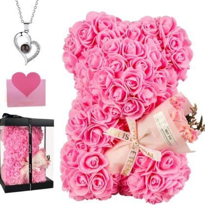 Mothers Day Mom Gifts for Mom,Flowers Gifts for Women Girlfriend Wife Grandma Friends Sister Her,Artificial Flowers Teddy Bear with Bouquet,Greeting Card,Mother's Day Birthday Valentines