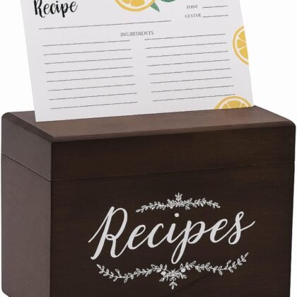 OUTSHINE Wooden Recipe Box with Cards and Dividers - 4x6 Vintage Recipe Box for Kitchen Organization - Cute Recipe Storage to Write in Your Own Recipes