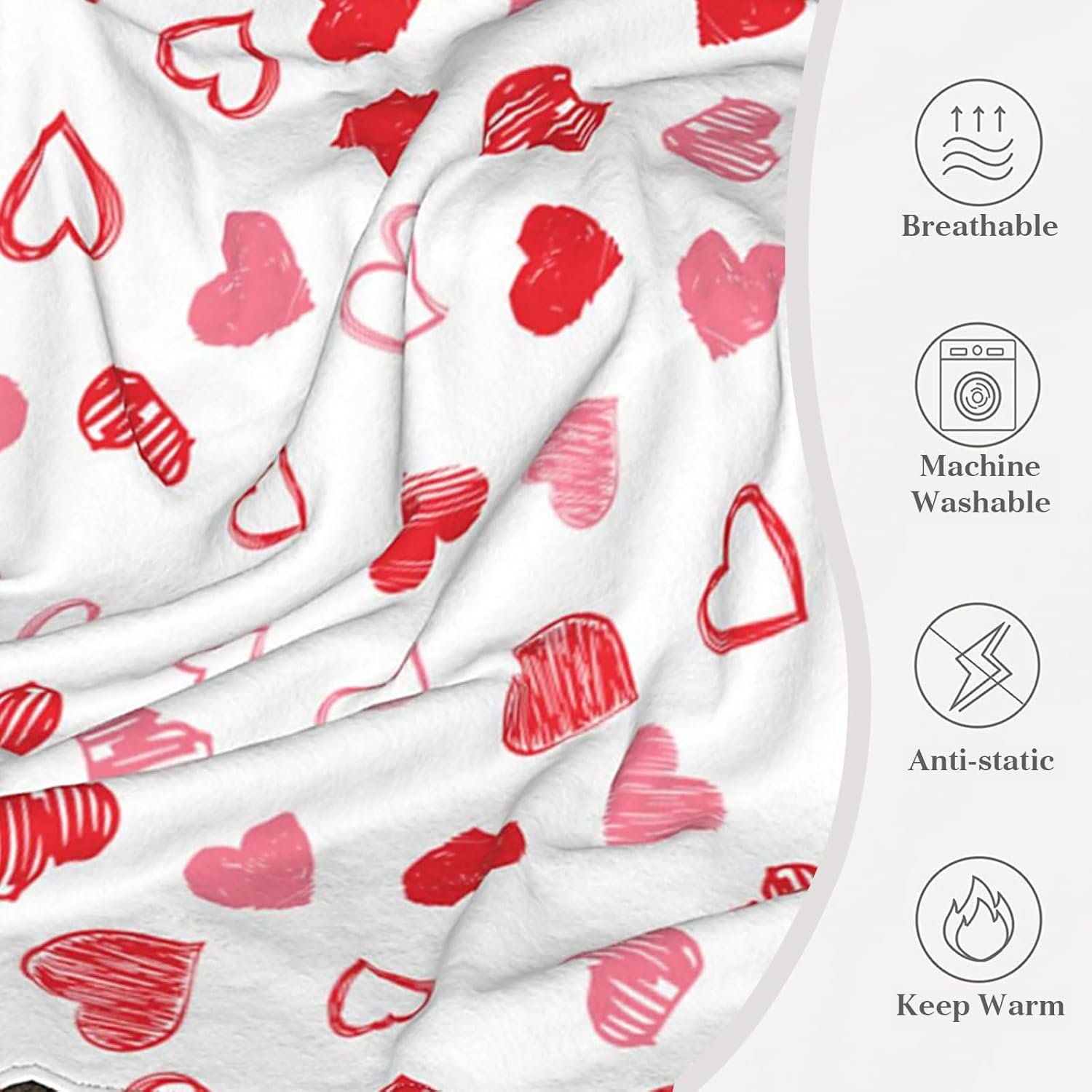 Valentine's Day Love Heart Throw Blanket, Lightweight Ultra Soft Flannel Blanket for Girlfriend Sweetheart, Pink Red Warm Cosy Fuzzy Throw Blanket for Sofa and Bed 50" x 60" - Be Mine Love - Image 3