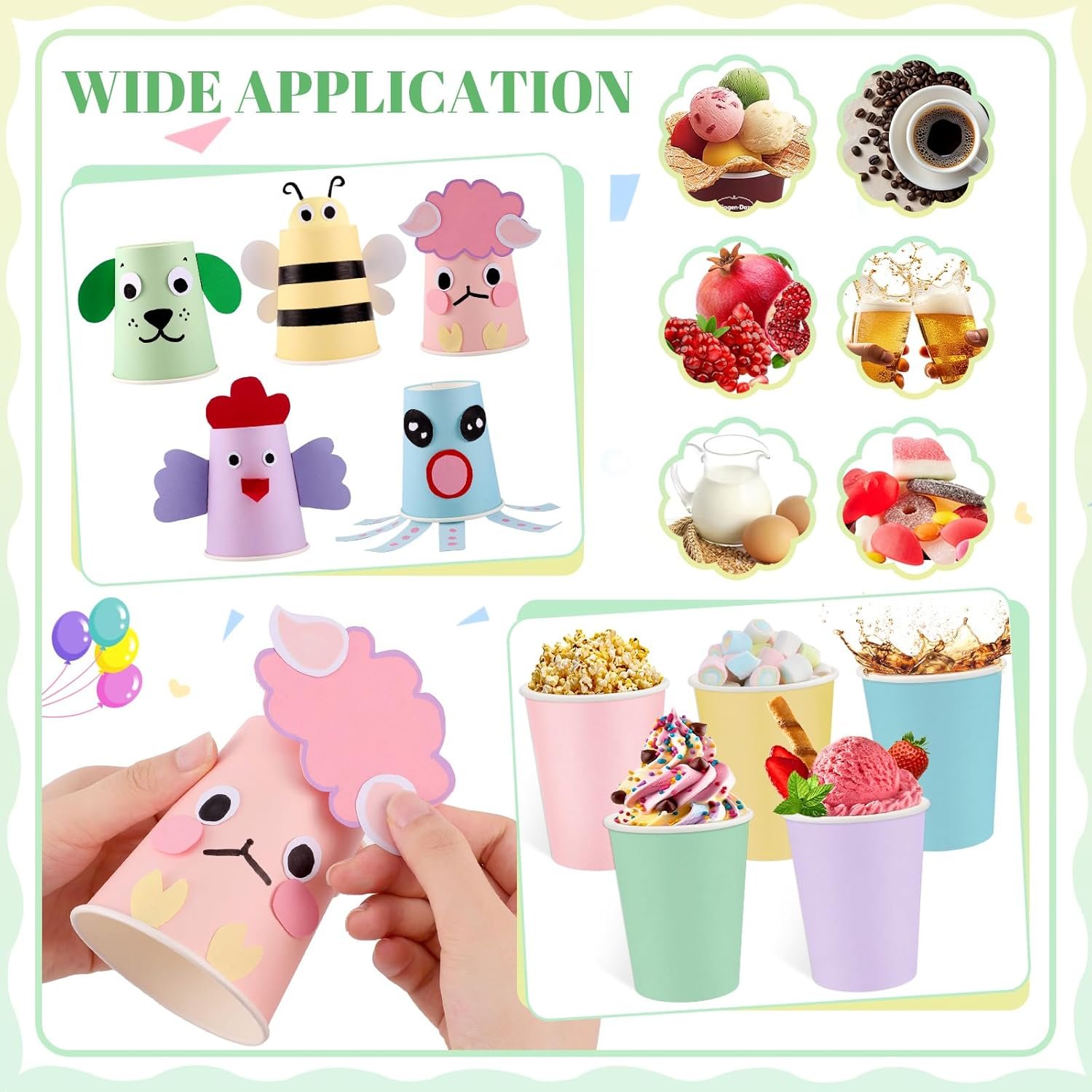 100 Pack Pastel Rainbow Paper Cups, 9oz Pastel Party Cups Colored Paper Cup, Disposable Easter Cups Bulk for Birthday Holiday Easter Party Supplies, 5 Colors - Image 6