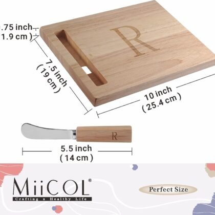 Miicol Wood Charcuterie Board, Monogram Cheese Board 10 Inch, Personalized Initial Cutting Board with Spreader, Unique Housewarming Gift, Ideal for Kitchen, Home, Letter R
