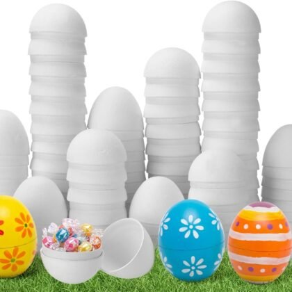 Motionchic 50 Pcs Paintable Easter Paper Mache Eggs DIY Blank Paper Mache Dyeable Easter Eggs Painting Colorful Arts and Crafts for Hunt, Basket Stuffers, Crafting, Educational Activities Decoration
