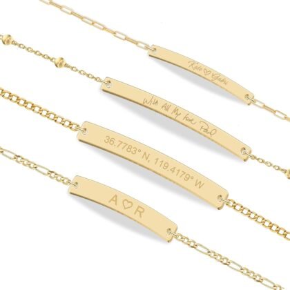 Personalized Sterling Silver/Stainless Steel Bar ID Bracelet - Custom Engraved Inspirational Words, Dates or Names- Adjustable - Gift Box Included - Elegant Jewelry for Anniversary, Birthday, Weddings