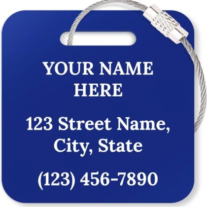 Custom Luggage Tags, Personalized Name Address for Suitcases,Backpack, Handbag, Travel Equipment Tag, 2x2 Inches, Acrylic Heavy Duty Waterproof, Made in The USA by My Sign Center- Blue