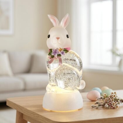Spring Easter Snow Globe Lantern, Easter Rabbit Snow Globes Decor with Swirling Glitter, 6H Timer, USB or Battery Powered, Bunny Decoration for Easter Day Spring Party Decor and Gift (Rabbit)