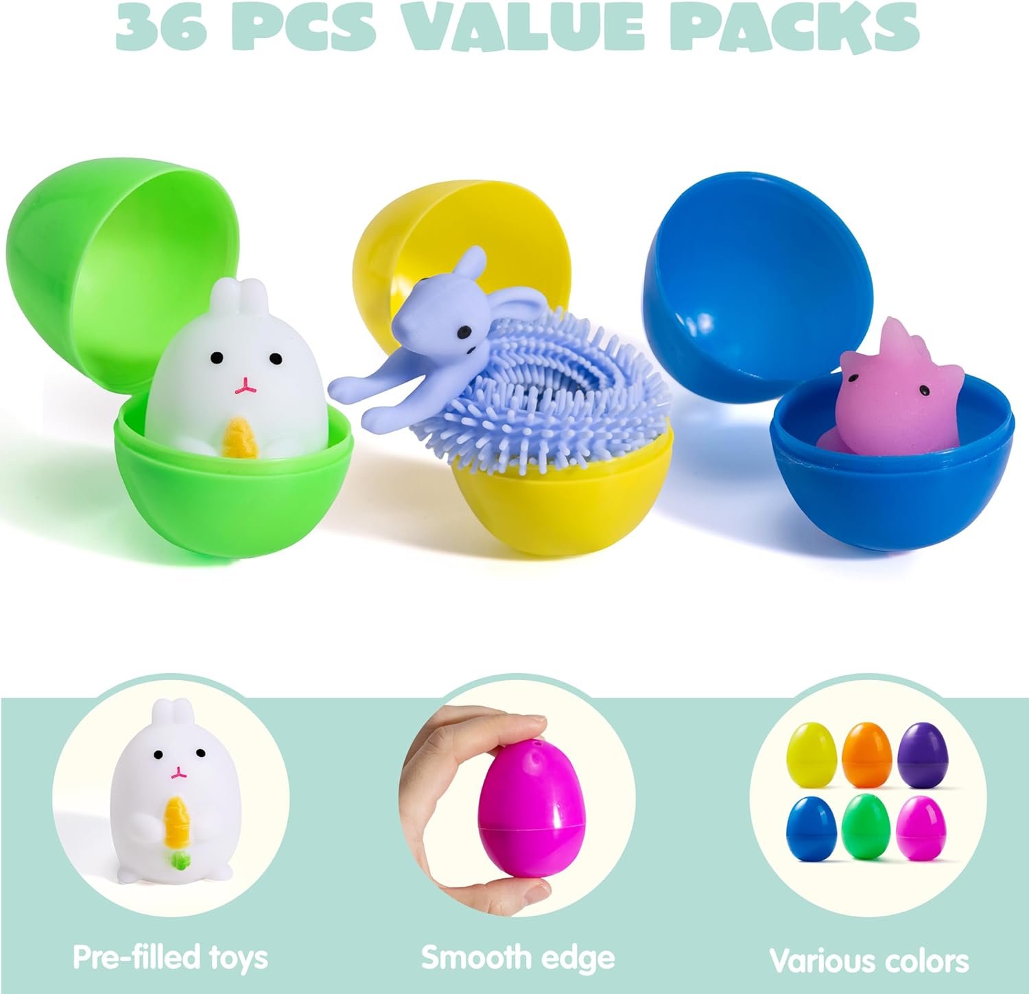 JOYIN 36 PCS Prefilled Easter Eggs with Stress Relief Toys, Easter Toys for Egg Hunt, Basket Stuffers, Party Favors Supplies, Classroom Prize Supplies - Image 3