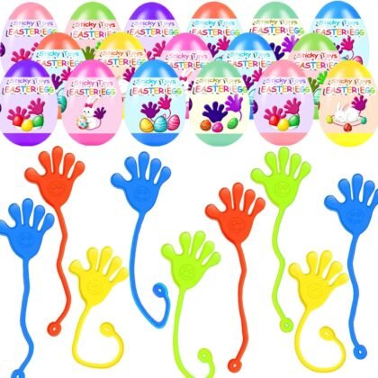 Holydeck 24 Pack Prefilled Easter Eggs with Sticky Hand Toys for Kids Girls Boys Easter Basket Stuffers Party Favors Egg Fillers Classroom Prizes