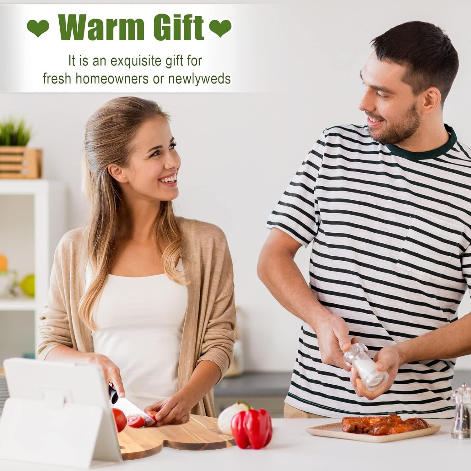 Patelai Heart Shaped Cutting Board, Acacia Wood Heart Charcuterie Board Bread Cheese Serving Platter Serving Charcuterie for Meat Cheese and Vegetables Wooden Servings Tray Valentine Day Women Gifts - Image 7