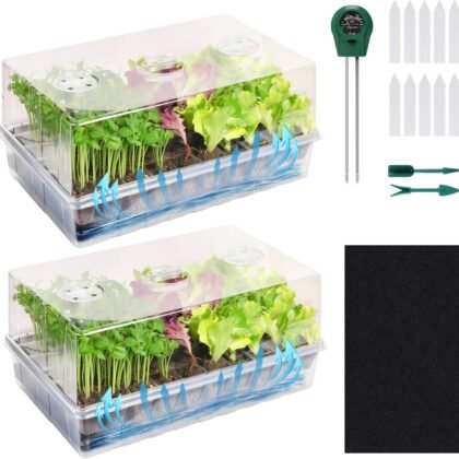 Adawook Self-Watering Seed Starter Tray, Seed Starter Kit Self Water, Germination Trays for Seed Starting with High Humidity Domes (Tray, 120 Cells)