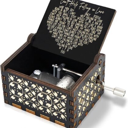 Hand Crank Engraved Wooden Music Box | Vintage-Style Musical Box with Romantic Melody, an Ideal Gift for Valentine's Day, Anniversaries & Birthdays for Wife, Husband, or Partner.