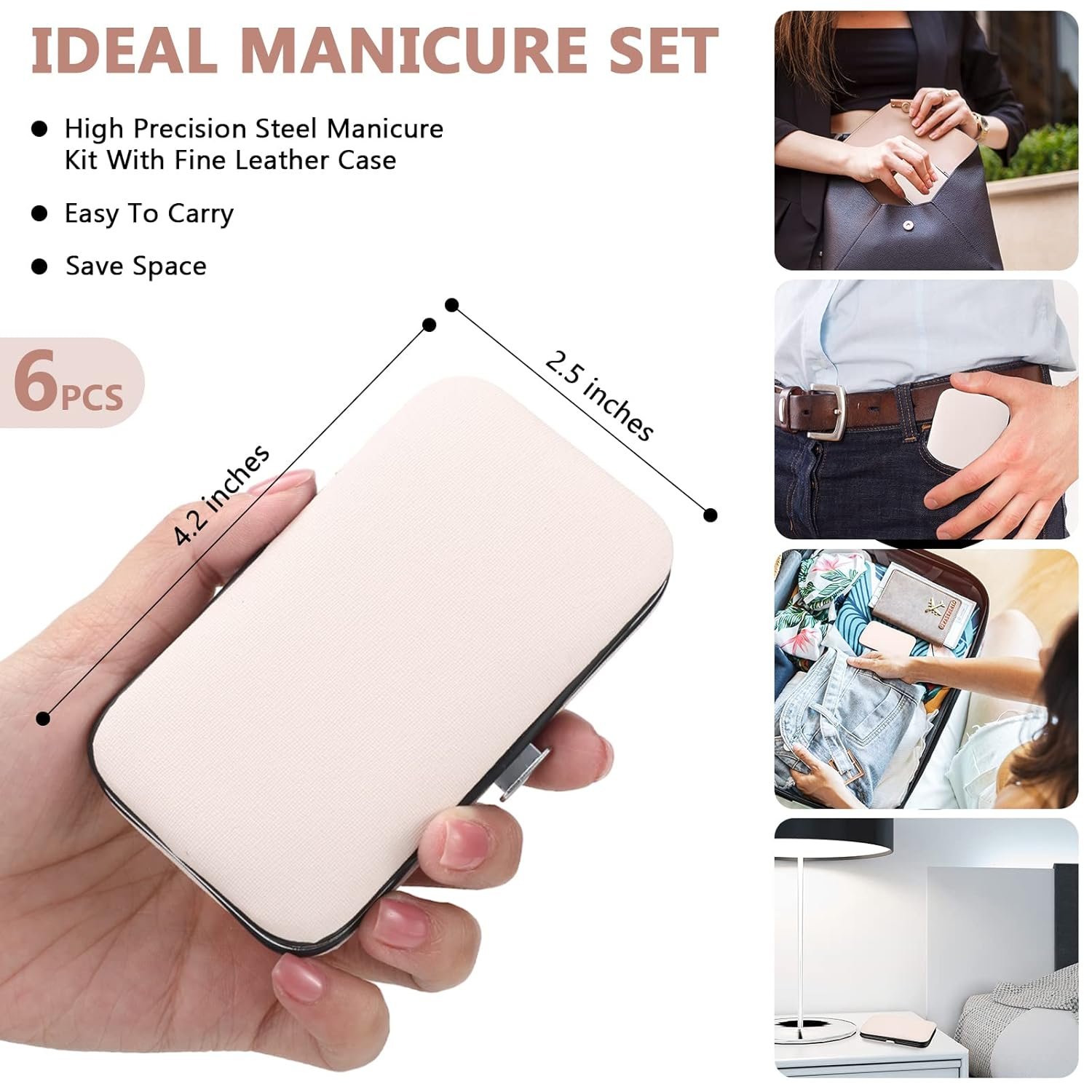 Hanaive 6 Set Manicure Set 48 Pcs Nail Clippers Pedicure Kit Gift for Mother's Day 8 in 1 Stainless Steel Grooming Kit Professional Nail Care Tools with Luxurious Travel Case for Men Women(Rose Gold) - Image 2
