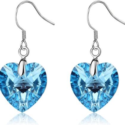 Austrian Crystal Heart Drop Dangle Earrings for Women 925 Sterling Silver Hook Hypoallergenic Earring