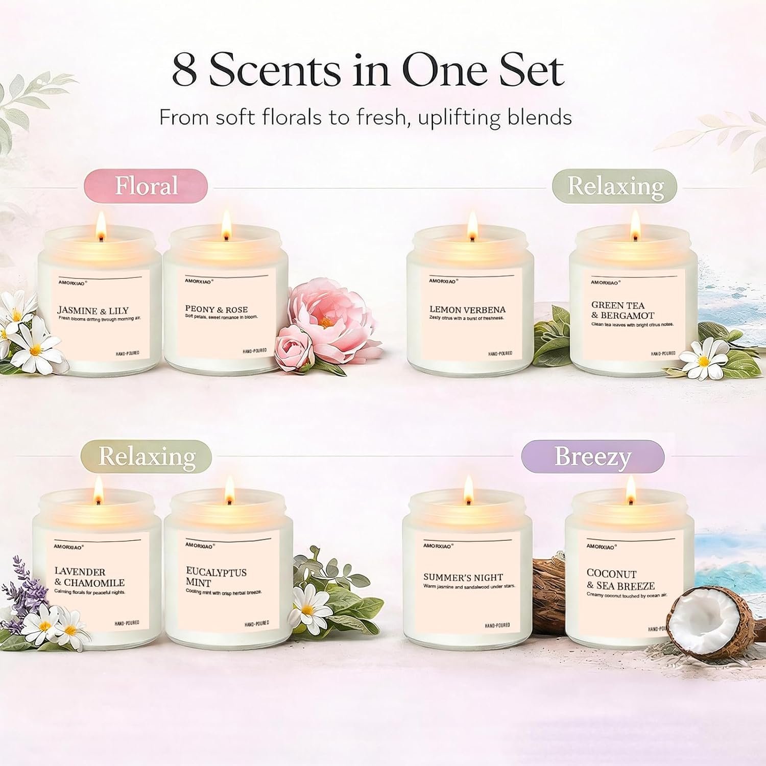 Scented Candles Gift Set, 8 Pack Soy Wax Candles for Home, Floral Fresh Aromatherapy Scents for Women, Birthday, Mother's Day - Image 2