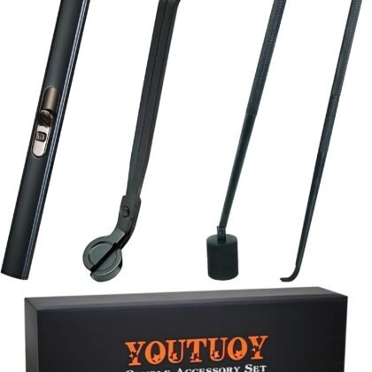 YOUTUOY 4 in1 Candle Accessory Set with Rechargeable Candle Lighter, Candle Wick Trimmer, Candle Wick Snuffer, Candle Wick Dipper, Candle Care Kit (Matte Black)