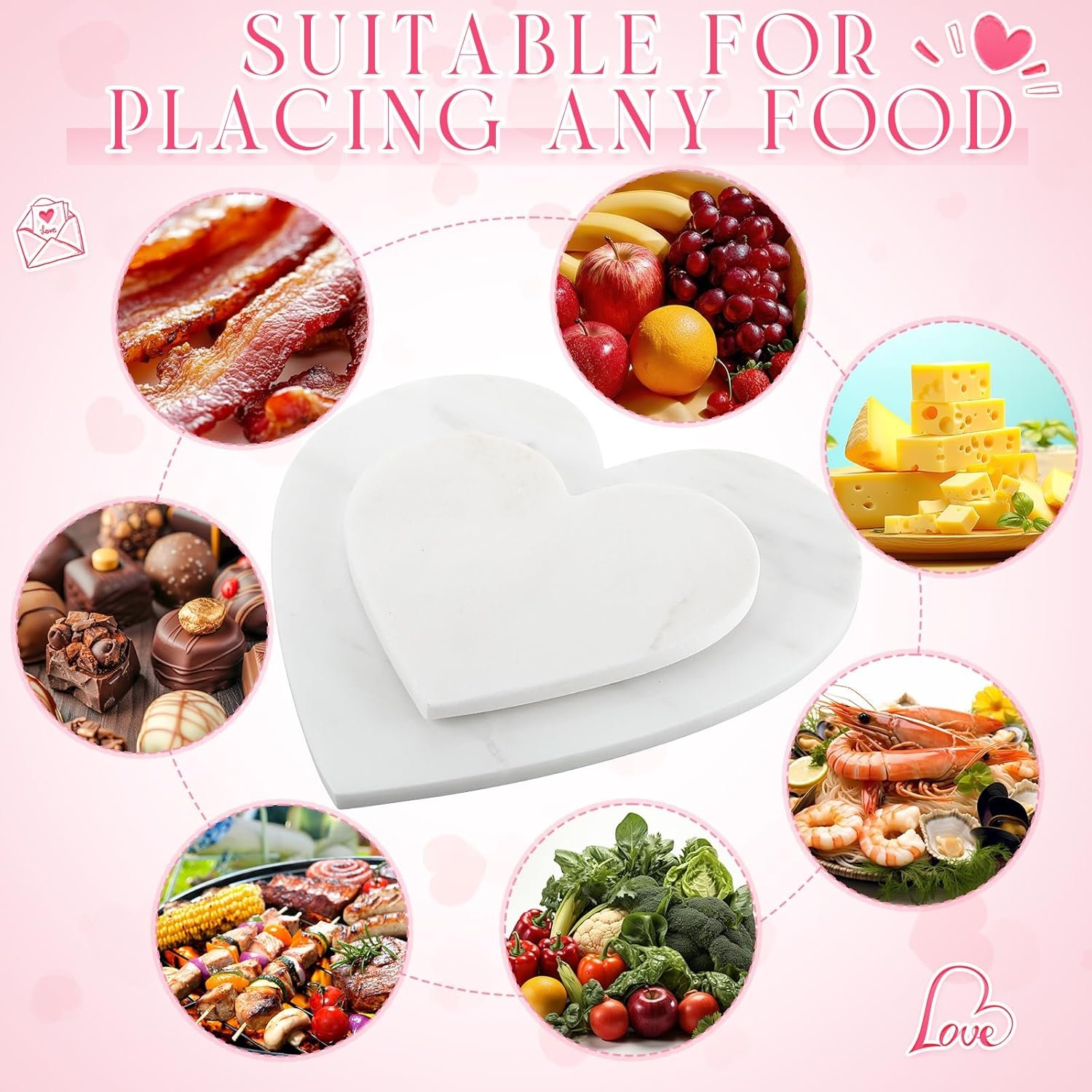 2 Pcs Heart Shaped Marble Cutting Board 11.4 x 11.4 x 0.4 Inch and 7.5 x 7.5 x 0.4 Inch Marble Serving Tray Cheese Charcuterie Board Serving Platter for Cheese and Vegetables Gifts - Image 4