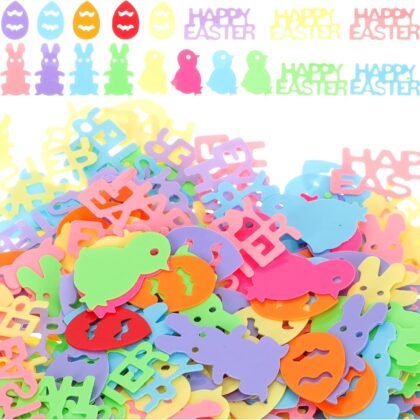 Easter Confetti Party Decoration Mix 15g Small Plastic Confetti Bunny Chicken Egg Shapes DIY Table Scatter for Easter Holiday Celebrations and Birthday Parties 5pcs