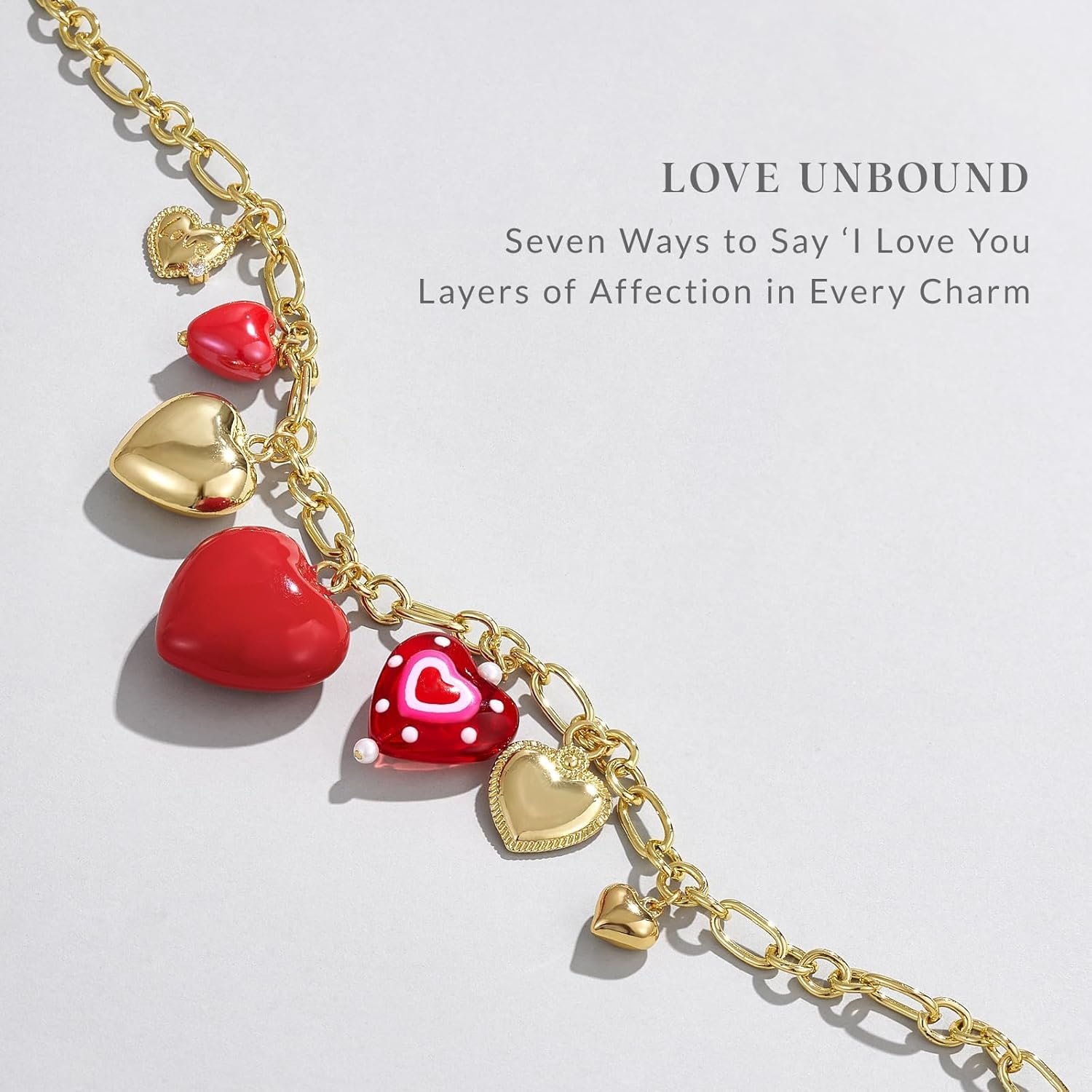 KissYan Heart Charm Necklace for Women, 14K Gold Plated Chunky Red Love Heart Pendant Link Chain Fashion Jewelry Gifts - Image 5