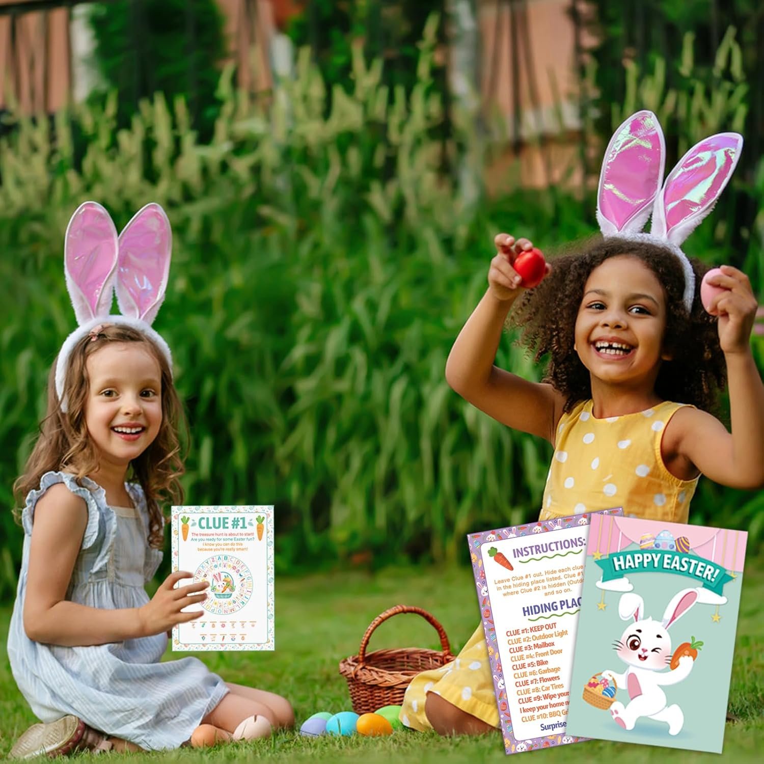 HOWAF 11pcs Outdoor Easter Hunt Clues Cards, Outdoor Easter Party Games Easter Scavenger Hunt with Friends, Family - Image 6