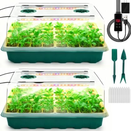 Seed Starter Tray with Grow Light, 96-Cell Seed Starter Kit, Seedling Starter Trays with Humidity Domes, Automatic Timer, Adjustable Light Indoor Gardening Plant Germination Trays