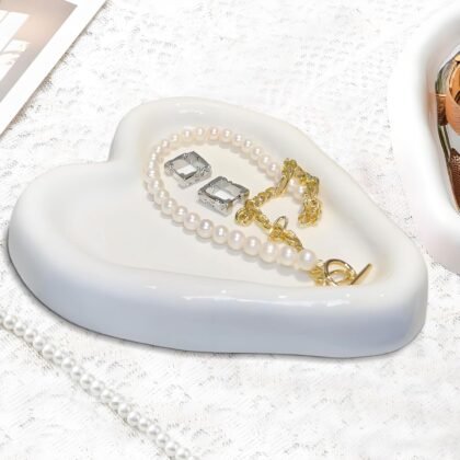 Ceramic Jewelry Dish Tray, Jewlery Dish, Ring tray, Trinket Plate for Earrings Necklaces Bracelets Keys,Small Cute Heart shape jewelry tray, Jewelery Dish Decorative Gift for Home Decor(White)