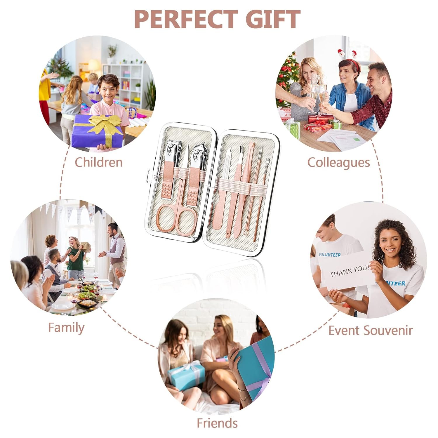 Hanaive 6 Set Manicure Set 48 Pcs Nail Clippers Pedicure Kit Gift for Mother's Day 8 in 1 Stainless Steel Grooming Kit Professional Nail Care Tools with Luxurious Travel Case for Men Women(Rose Gold) - Image 7