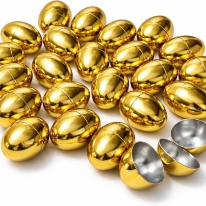 GiftExpress Gold Easter Eggs - 50 Piece Bulk 2.3" x 1.75" Golden Metallic Plastic Eggs Hinged - Adult & Kid Party Toys for Gift Easter Baskets or Egg Hunt Decor