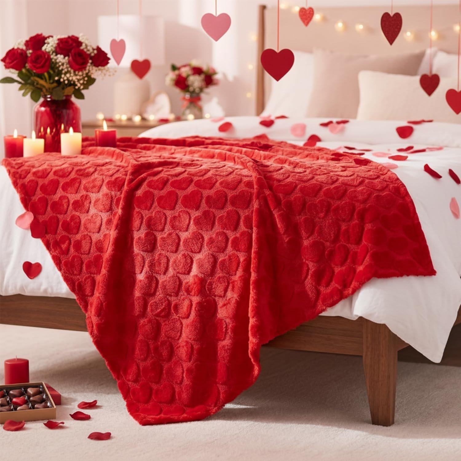 Moukeren Valentines Heart Throw Blanket 50”×60” - 3D Jacquard Heart Throw Blankets, Soft Cozy Romantic Valentines Gifts for Bed Couch Sofa Home Decor - Image 4