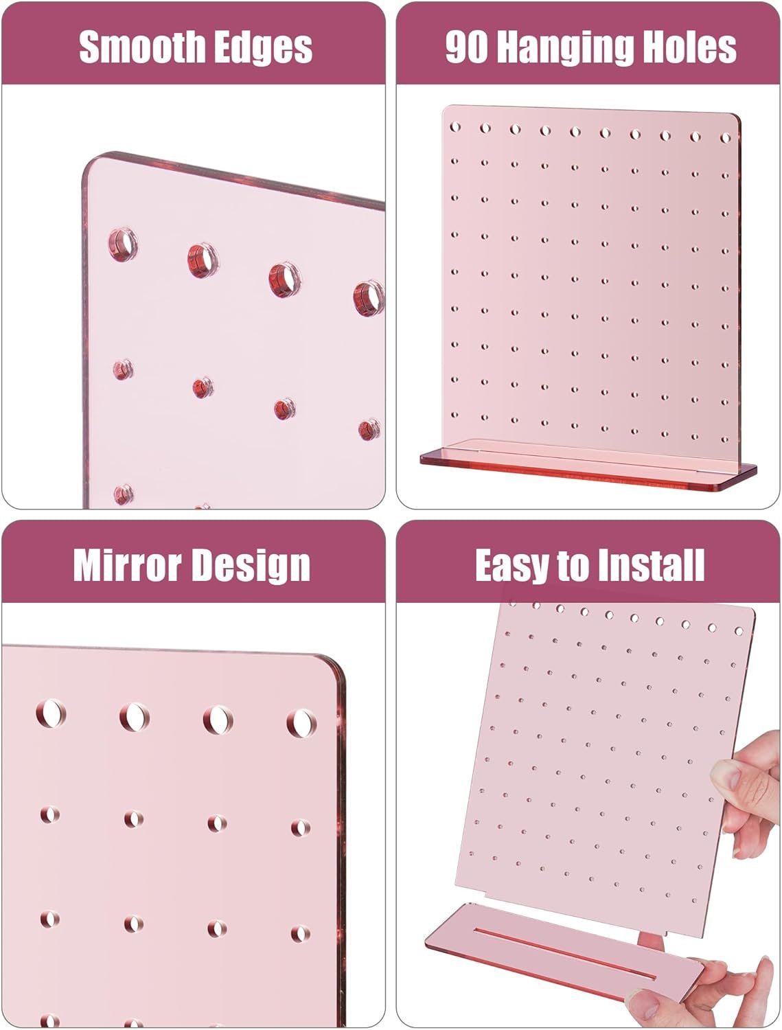 NiHome Acrylic Earring Stand 3PCS, Exquisite Double-Sided Acrylic Earring Organizer with 90 Holes Each - Lightweight and Sturdy Material, Unique Design with Larger Holes for Special Sizes - Image 6