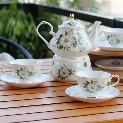 Ceramic Coffee Tea Gift Sets, European Luxury Tea Set, Suitable as A Gift for Mother'S Day, Birthday, Christmas, and Gatherings (White Peony)