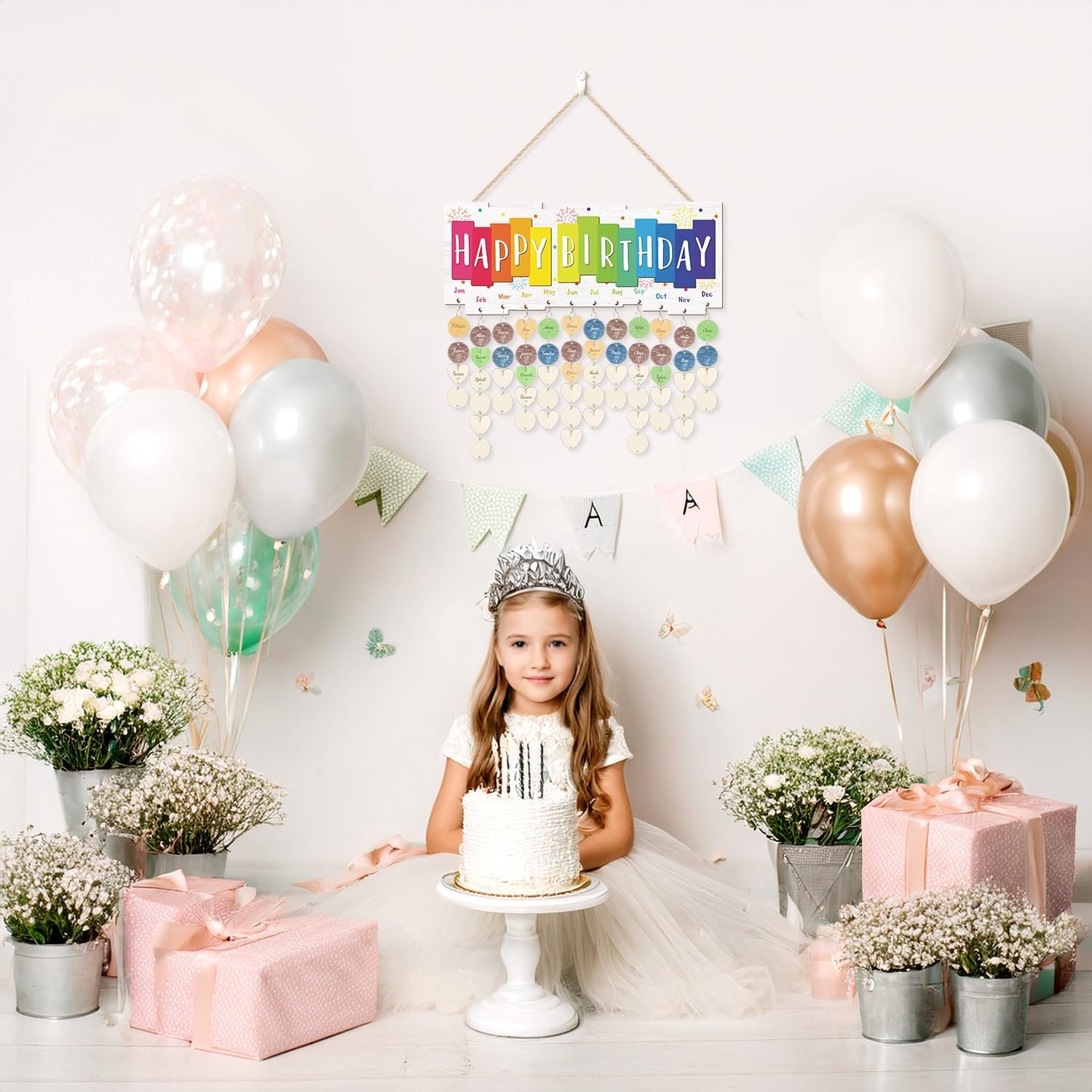 TOARTi 3D Birthday Calendar Wall Hanging with 100 pcs DIY Tags, Colorful Pastel Family Birthday Calendar Wooden Board(15.9''x6.5''), Celebrations Reminder Tracker Plaque for Home Office Classroom - Image 6