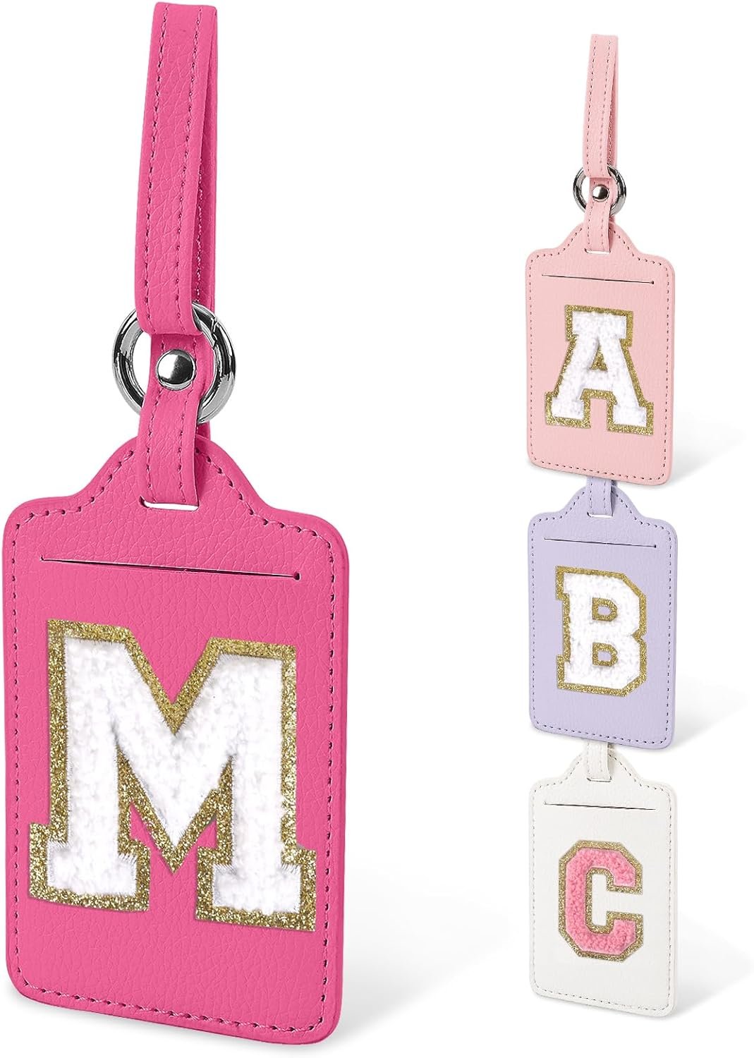 Personalized Initial Luggage Tags for Suitcases, Cute PU Leather Travel Letter Luggage Tags,Suitcase Identifier Name Baggage Tag,Bag Tags for Men Women Kids Luggage Handbags(Rosered-White M)